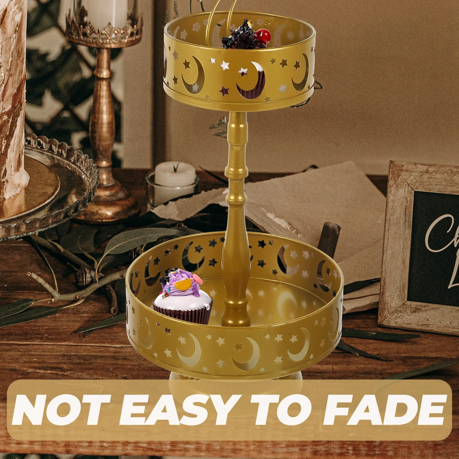 

Golden Cake Stand for Dessert Table Cupcake Holder Tiered Tray Stand Retro Iron Pedestal Serving Tray Storage Space Saver