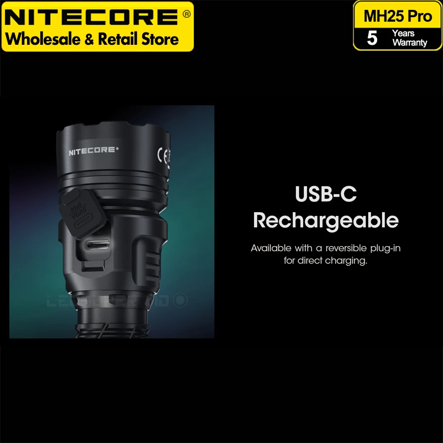 مصباح يدوي NITECORE MH25 Pro طويل المدى للغاية 3300 لومن USB-C قابل لإعادة الشحن مع بطارية ليثيوم أيون 5300 مللي أمبير في الساعة