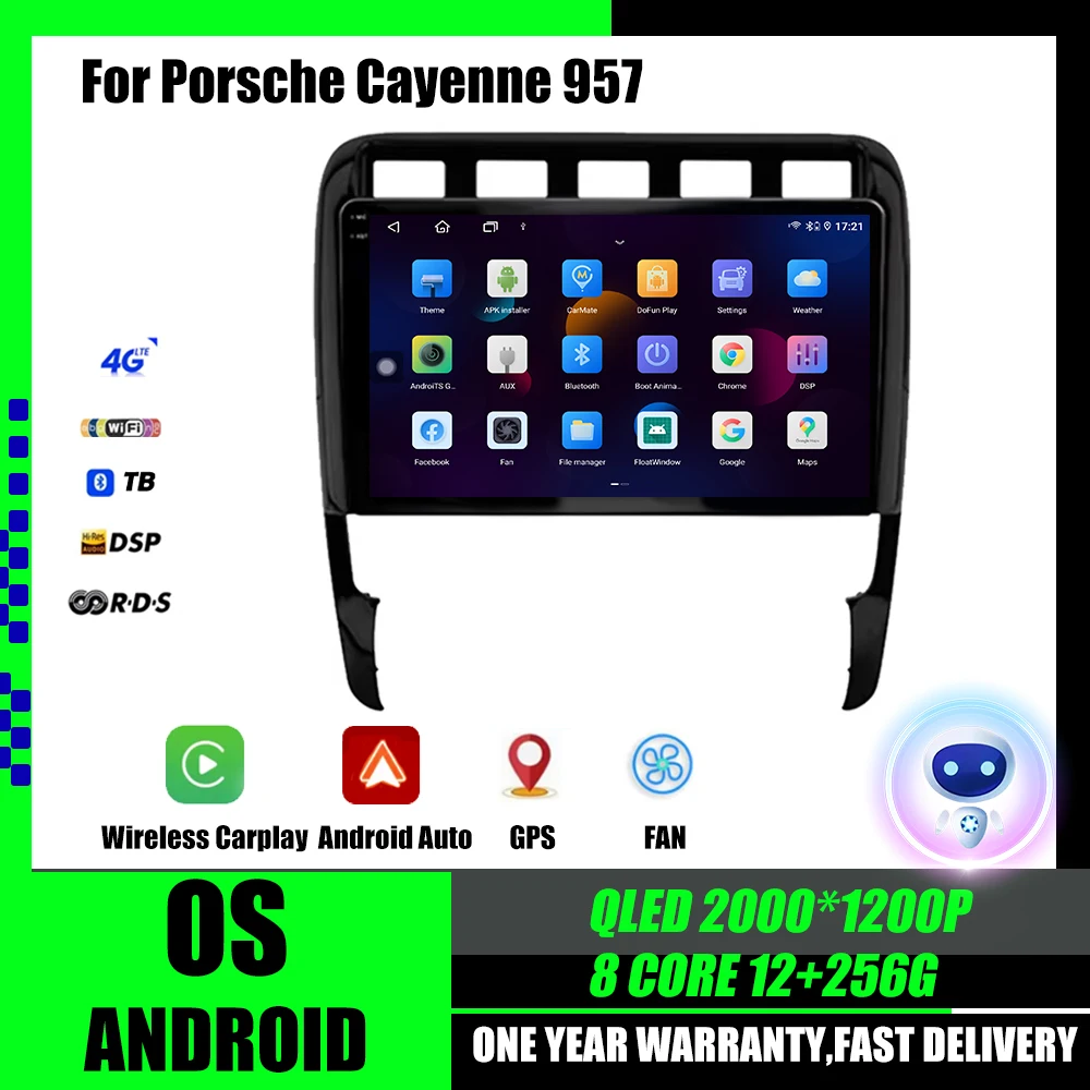 Radio samochodowe z Androidem 16, odtwarzacz multimedialny z WIFI do Porsche Cayenne 957/955 2002 - 2010, jednostka główna GPS Autoradio Carplay BT