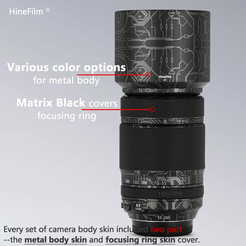 Hinefilm 스킨, 후지 55-200 렌즈 데칼 스킨, 후지필름 XF55-200 F3.5-4.8 렌즈 스티커, 55 220 렌즈 스킨 랩 커버 필름