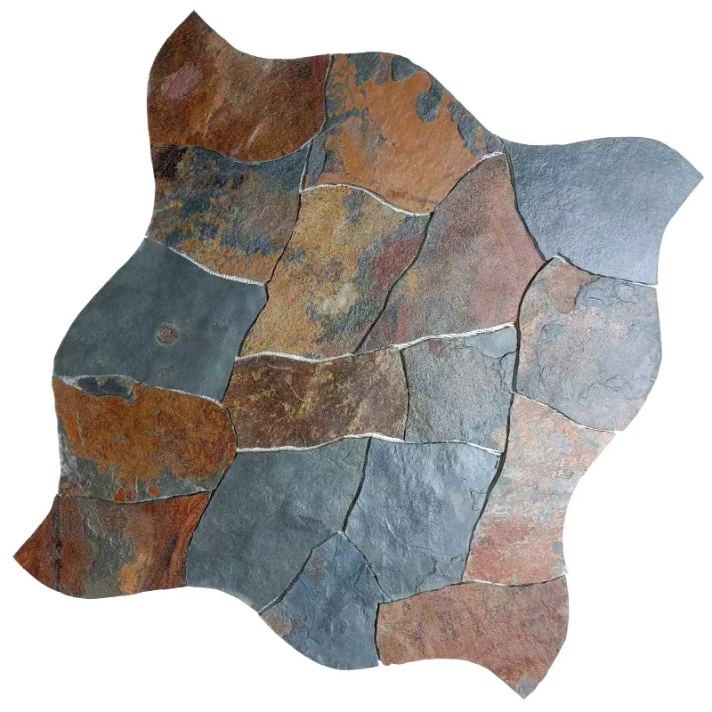 Natural stone curve wave puzzle courtyard ground black floor paving stone antique brick indoor background wall cultural stone