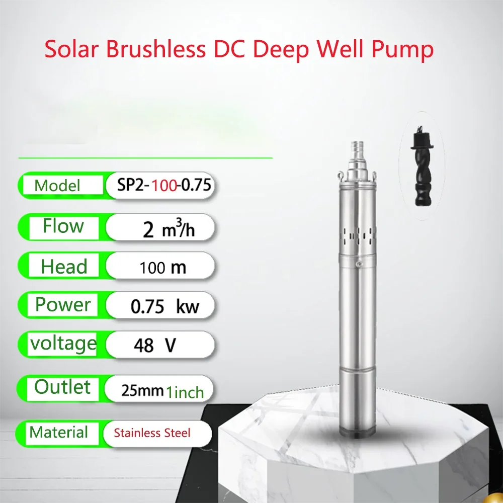 

750W 48V 60V 72V Solar Submersible Deep Well Pump With Built In Controller 370w Stainless Steel Brushless Solar PV DC Water Pump