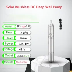 750W 48V 60V 72V Solar Submersible Deep Well Pump With Built In Controller 370w Stainless Steel Brushless Solar PV DC Water Pump