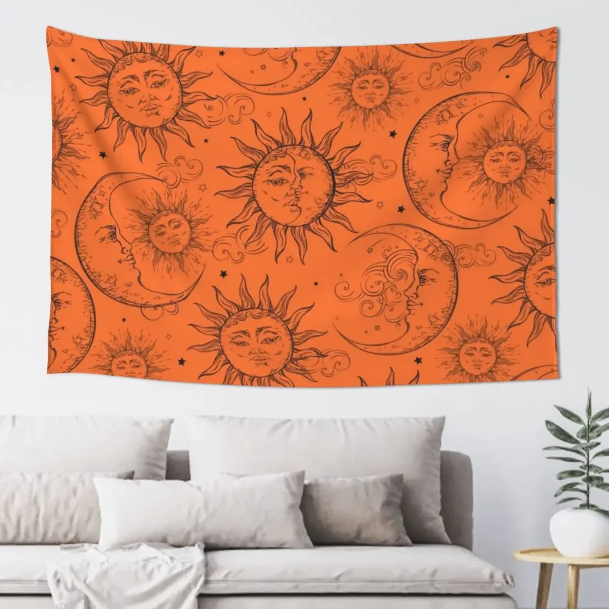 Orange Magic Celestial Sun Moon Stars Tapestry Room Aesthetic Decor Room Decor Aesthetic Carpet On The Wall Tapestry