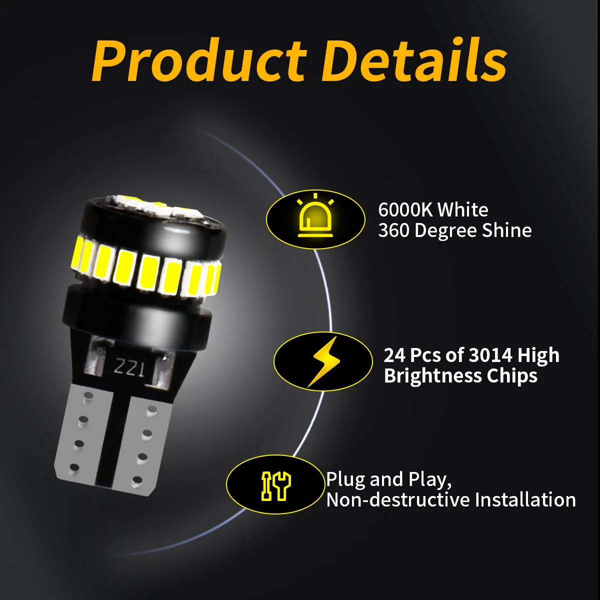 Canbus T10 W5W LED Small Bulbs with Ultra Powerful Bright 3014 24Chipsets 360Degree Lightings for Car Turn Signals