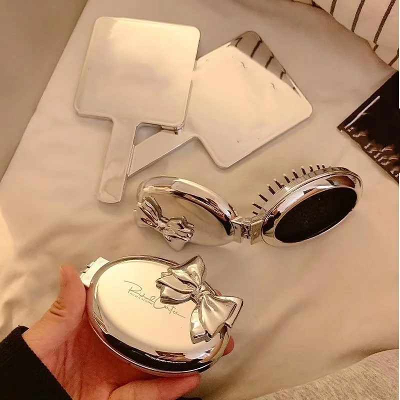 Bow Small Comb Portable Folding Comb for Women,  Airbag Air Cushion, Smooth Hair Massage, Mini Mirror Integrated Travel Comb