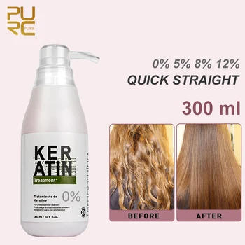 PURC 전문 케라틴 트리트먼트, 헤어 스무딩, 곱슬 머리, 스트레이트닝 0%, 5% 8% 12%, 브라질 케라틴, 300ML