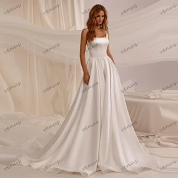 Graceful Wedding Dresses A-Line Satin Bridal Gowns Square Collar Robes For Formal Party Glamorous Vestidos De Novia Customized