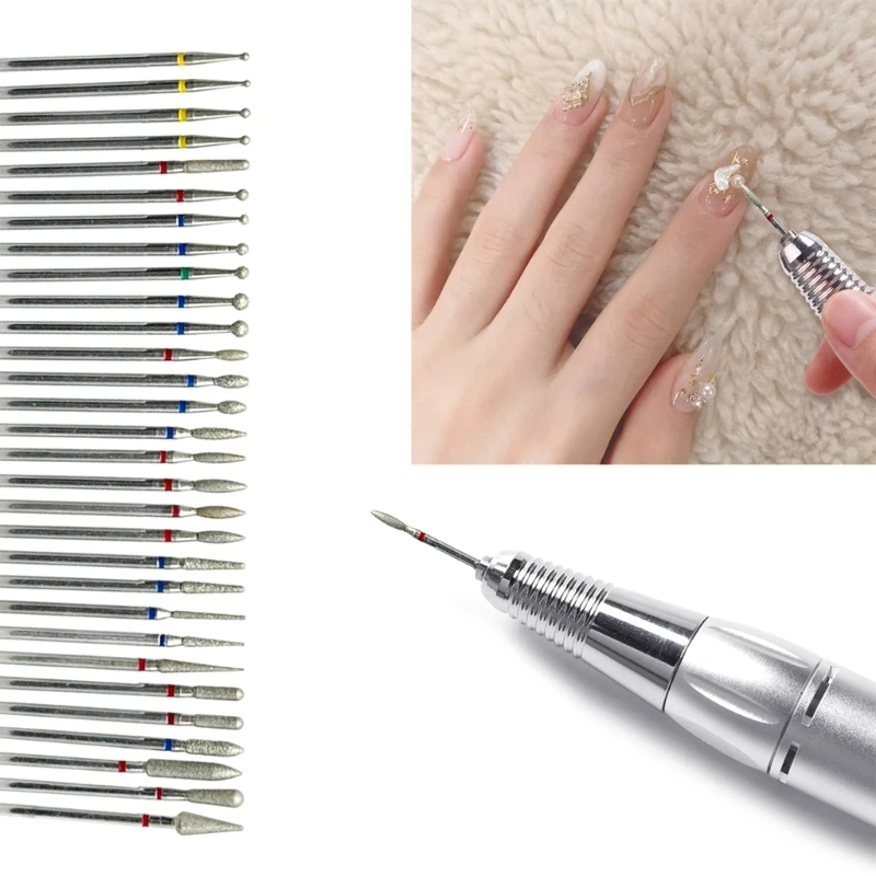 30 pz/set fresa professionale accessori per macchine per Manicure rotanti elettriche Set di punte per unghie diamantate strumento per unghie