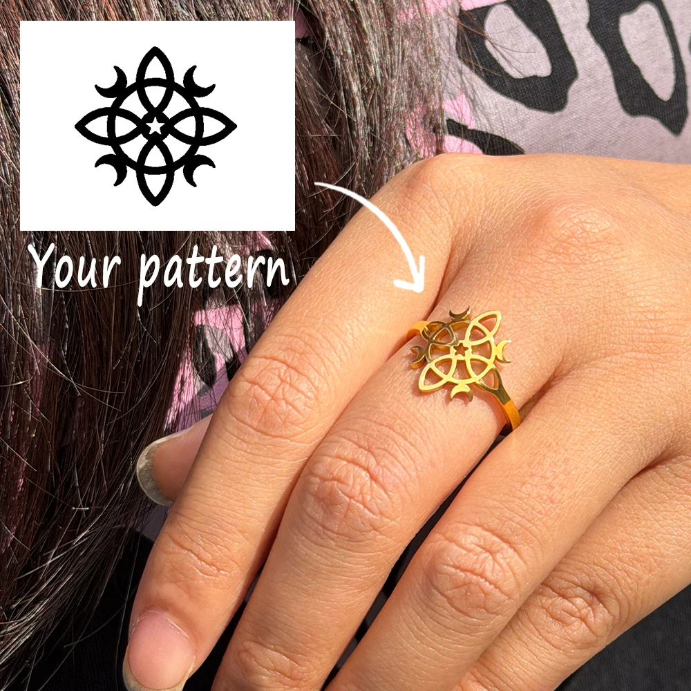 

Customized Pattern Stainless Steel Adjustable Ring With Opening, Personalized Logo Ring, Wholesale Jewelry Wedding Gifts