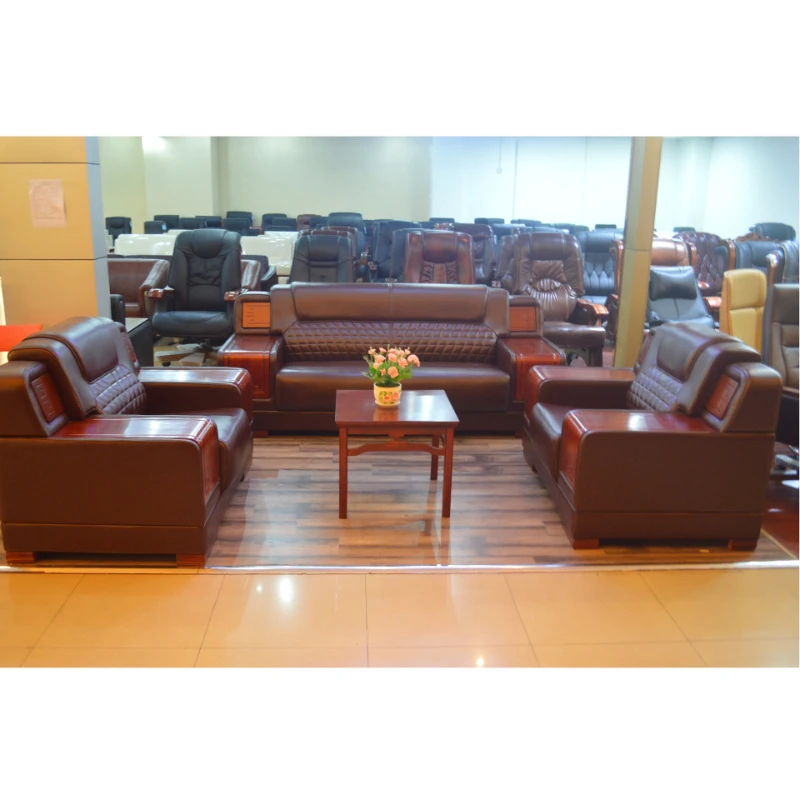 

Chinese business meeting guest reception cowhide staff office coffee table combination solid wood business reception