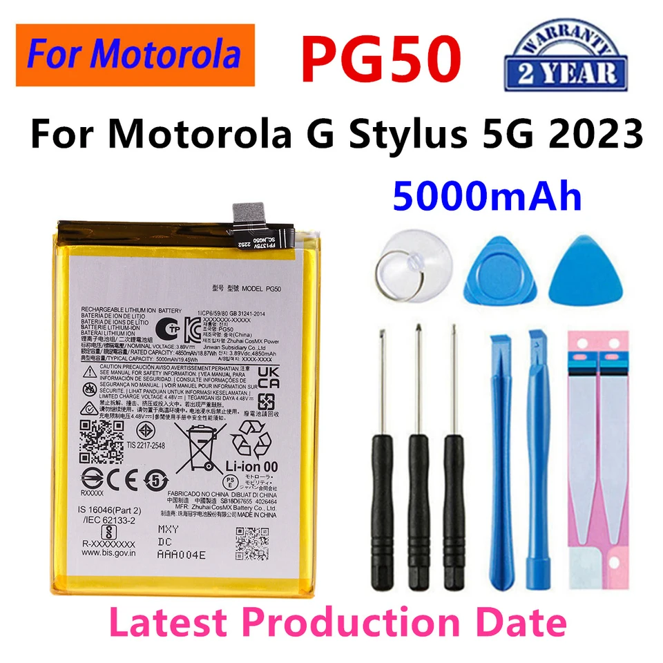 Batería PG50 MD50 QS50 KX50 LB50 EZ30 EQ40 FB55 para Motorola G Stylus 5G 2023 2021 2024 2020/Moto XT1100 Droid Turbo 2 2