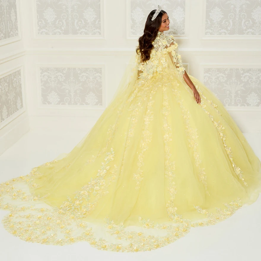 Lorencia สีม่วงลาเวนเดอร์ลูกไม้ Quinceanera ชุด 2023 Cape Appliques ลูกปัดหวาน 16 ชุดปาร์ตี้ชุด Vestidos YQD26