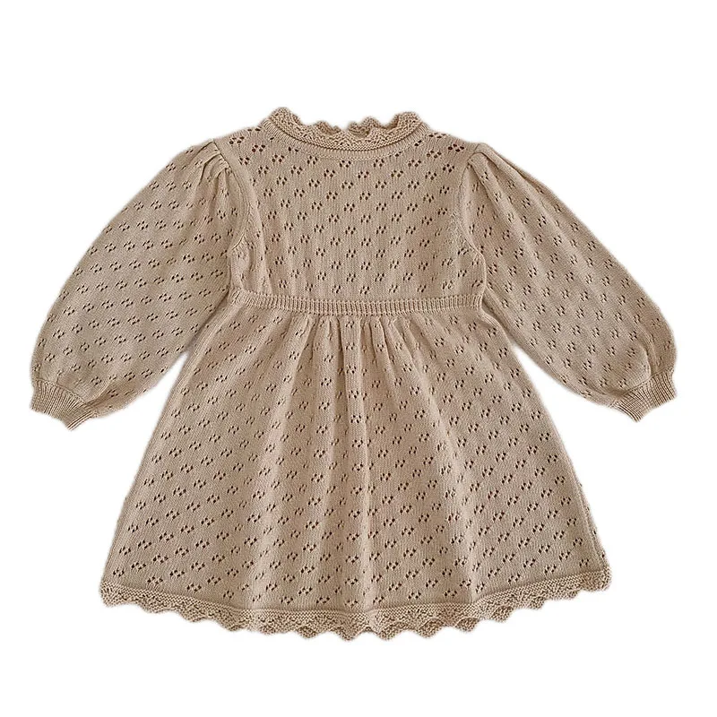 New Spring Baby Clothes Puff Long Sleeve Girls Knit Dress Fashion Sweater Dress Kids Girls Princess Dress 1-6Y 1-6Y