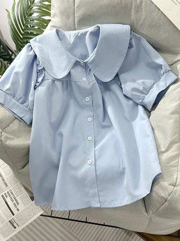 

Милая женская летняя рубашка с воротником, новинка, модный молодежный топ в японском стиле, универсальный, в студенческом стиле