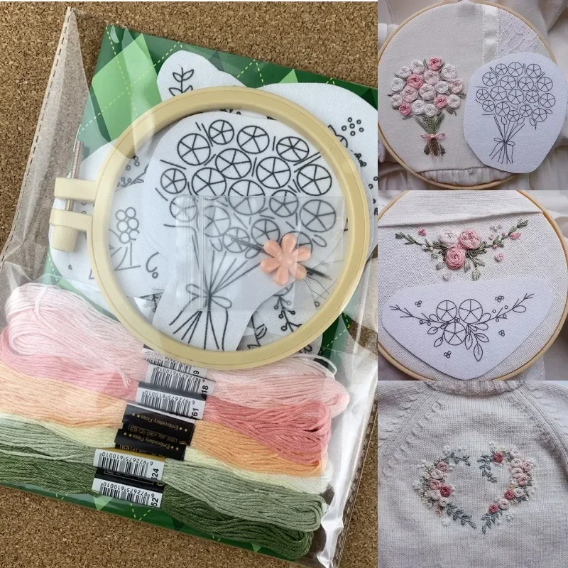 Designs Soluble Stabilizer for Embroidery Adhesive Embroidery Transfer Paper with Pre-Printed Flower Leave for Hand Sewing
