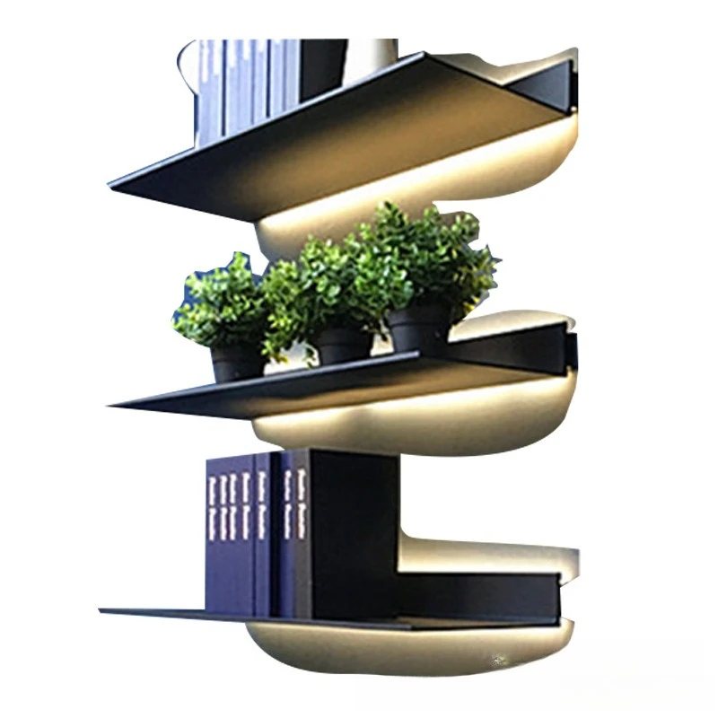 Luminous shelf wall bookshelf hanging wall shelf wrought iron wall metal baffle living room laminate display rack