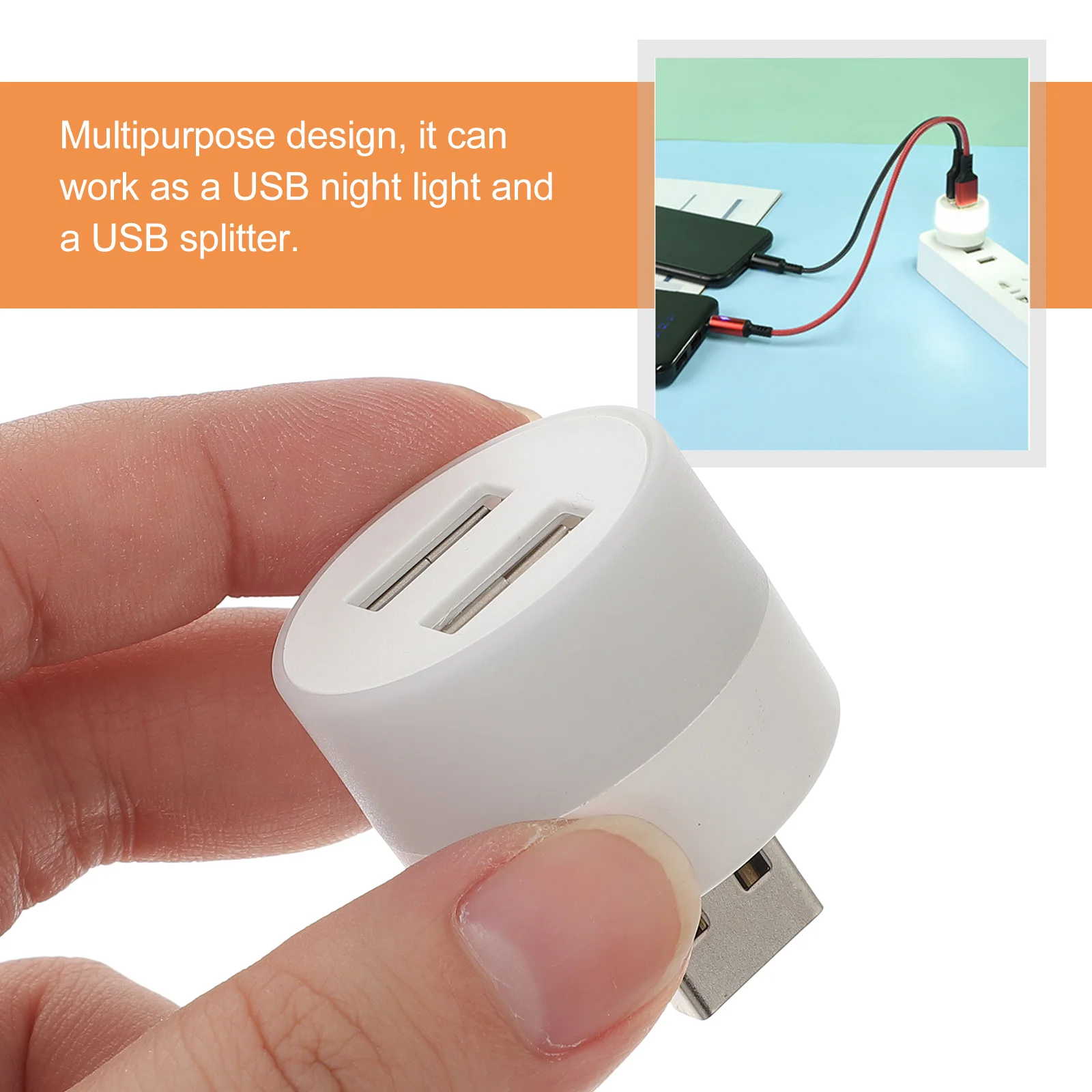 

2pcs Usb Night Light 2-Port Hub Adapter Car Ambient Lighting Computer Desk Lamp Portable Illumination Device Usb Powered Light