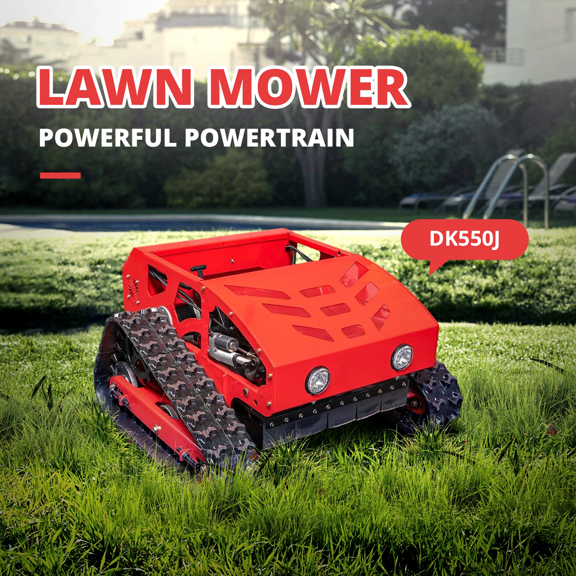 Remote Control Lawn Mower with Gas Engine, 4WD, 45° Slope Climb, 550mm Cutting Width – Ideal for Large Gardens & Farms