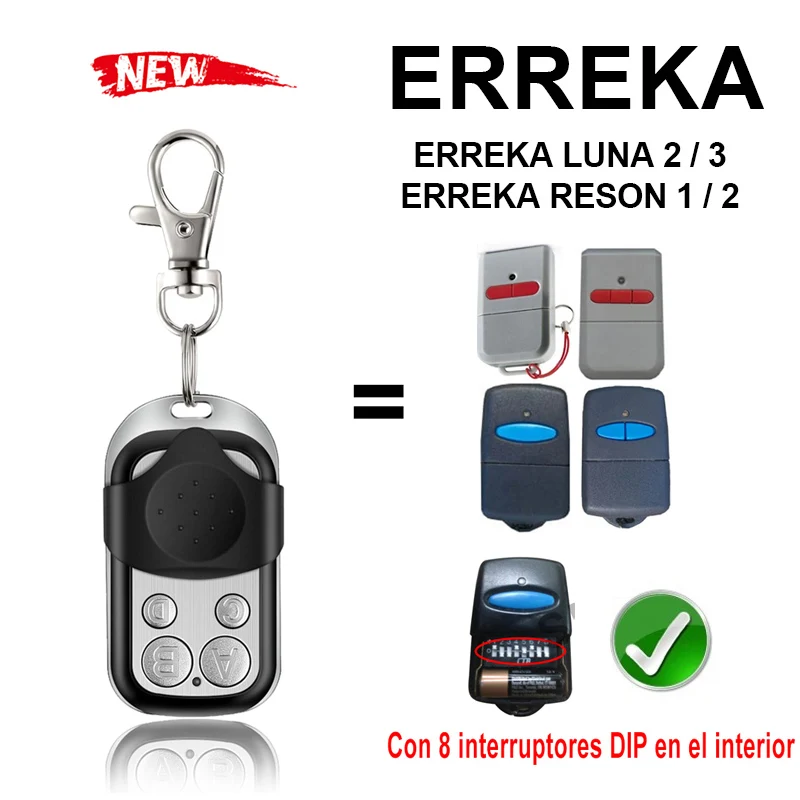 ERREKA LUNA 2/3 Garage Door Remote Control 433MHz Fixed Code ERREKA RESON 1/2 Door Opener Door Control Command Transmitter