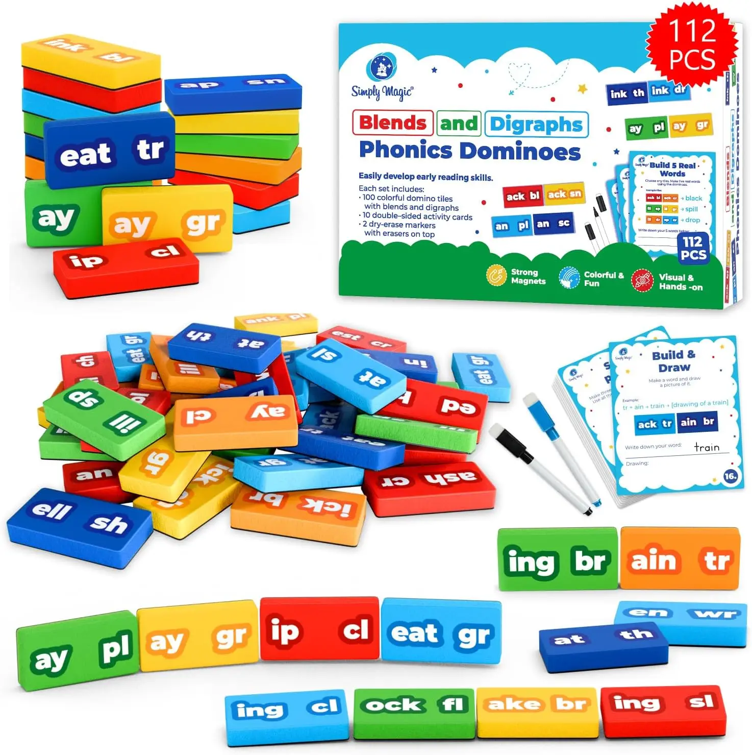 

122 магнитных фононические домино-плитки для изучения сочетаний и диграфов, развивающие игры и учебные пособия для обучения грамотности в классе