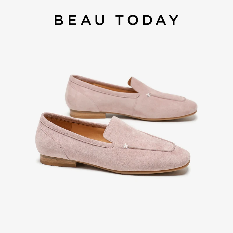 BEAUTODAY Dress Flats Women Loafers Sheepskin Suede Leather Rubber Casual Flat Ladies Spring Autumn Handmade 26201
