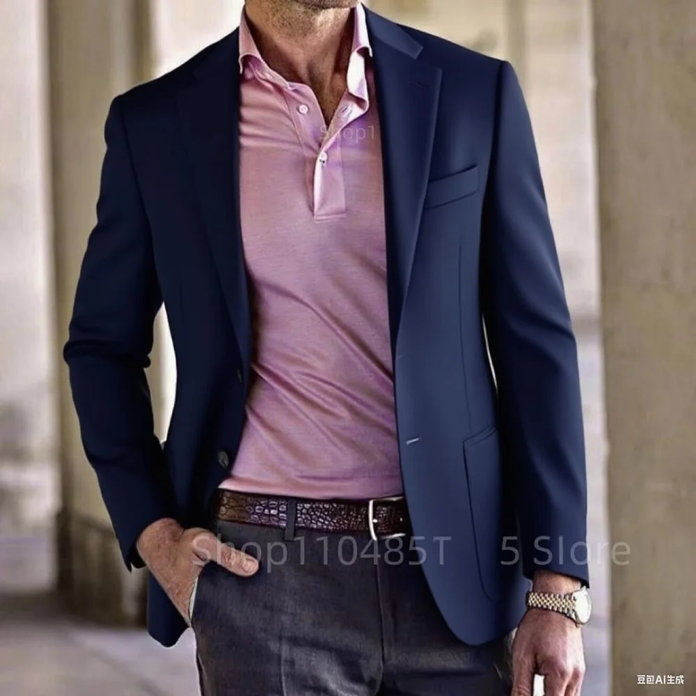 

Синий_бежевый льняной приталенный костюм на одной пуговице, летняя мужская повседневная модная свадебная куртка для жениха, официальное только одно пальто для вечеринки