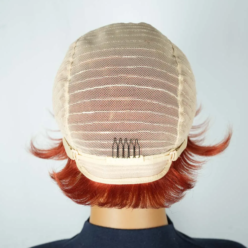 픽시컷 가발 인모 숏 스트레이트 픽시 가발 흑인 여성용 레이어드 브라질리언 레미 인모 머신 메이드 가발