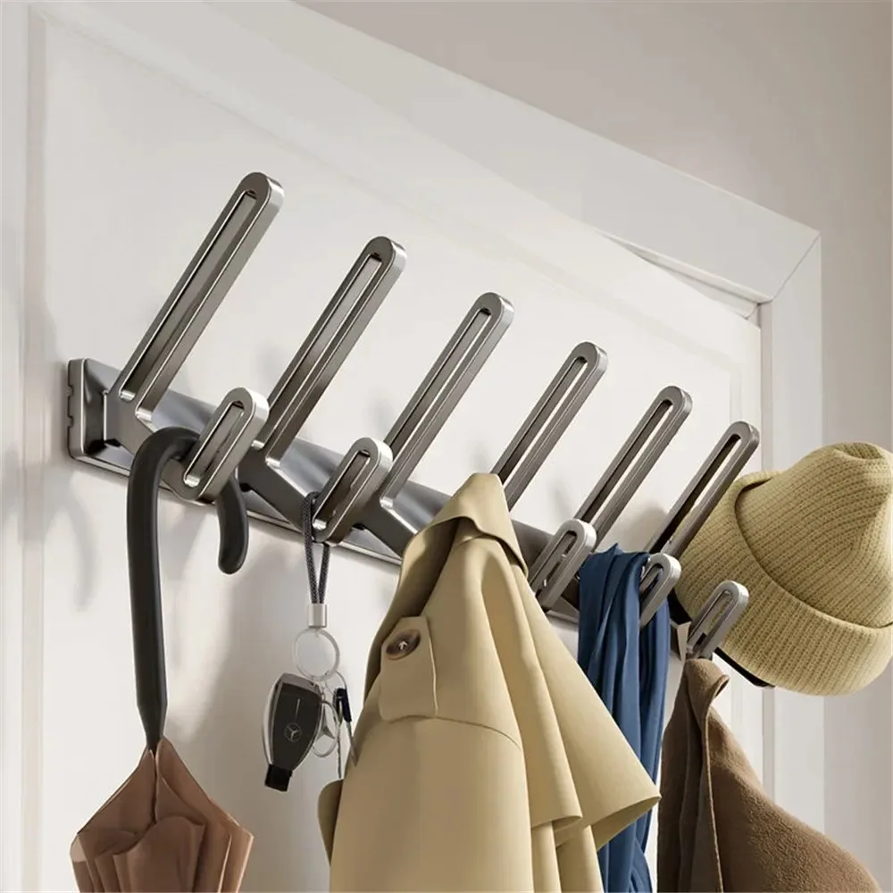 3/4/5/6/7 Hooks Aluminum Coat Rack Wall Mounted Long Clothing Rack Hanger Hat Keys Organizer Bedroom Living Room Bathroom Hooks