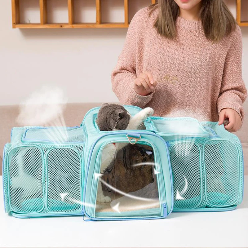 Bilateral Expandable Side Boxes Portable Pet Cat Bag Oxford Fabric Outdoor Travel Single Shoulder Bag Collapsible Messenger Bag