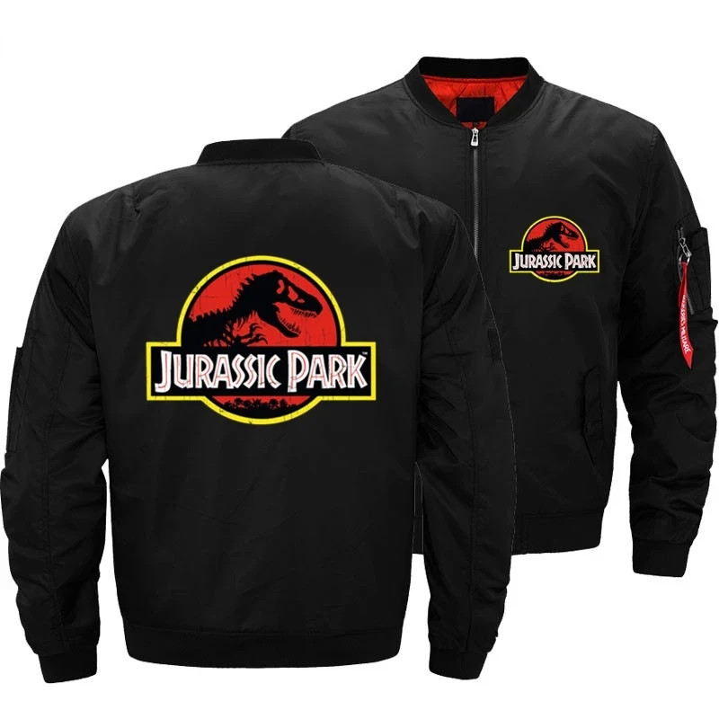 Jurassic Park Men Zipper Bomber Jacket Daily Casual Travel Moto Jacket Winter Thick Coat Warm Windbreaker