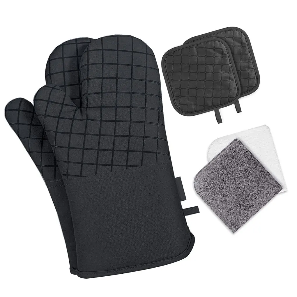 

6 шт./компл., перчатки для духовки, рукавицы, хлопковый теплоизоляционный коврик для микроволновой печи, моющиеся кухонные тряпки, тип 2