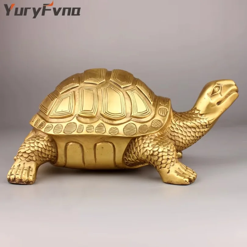 YuryFvna Brass Feng Shui Turtle Statue Money Wealth Luck Tortoise Figurine Home Desktop Office Decoration Gift