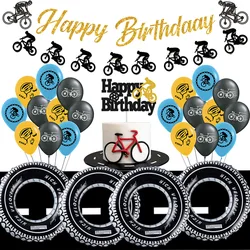 Dirt Bike Birthday Party Decorations Bicycle Happy Birthday Banner Balloon Cake Topper Extreme Sports Party Supplies for Boys