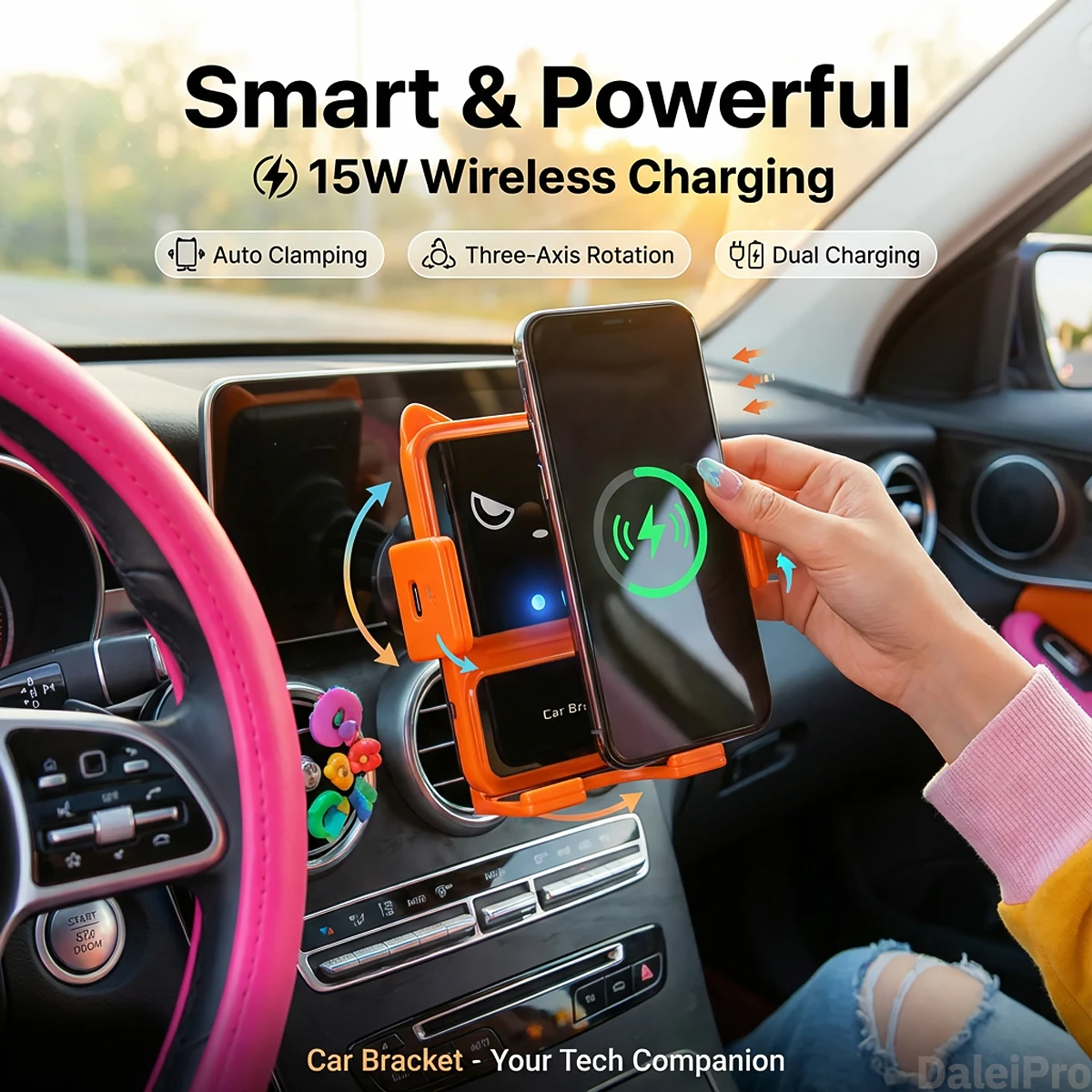 

AUTO-SENSING Car Phone Mount 15W Fast Qi Wireless Charging Auto-Grip for Safe Driving Universal Fit for All Phones Hands-Free