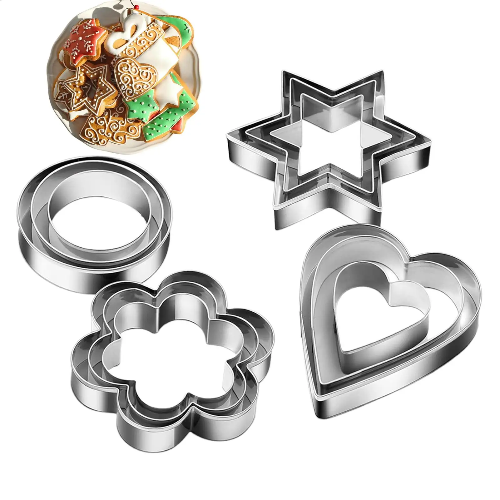 Cookie Cutter 12pcs Metal Cookies Cutters Set Creative Star Cookie Cutter Round Heart Flower Shaped Egg Molds Baking Tools