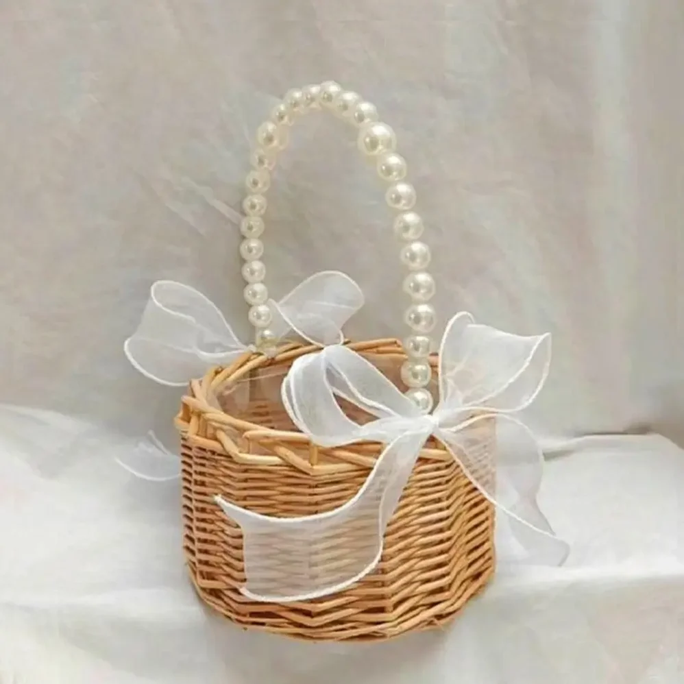 

Willow Rattan Woven Wedding Basket Wicker Half Moon Storage With Handle Sturdy Flower Girls Baskets Home Picnic Sundry Container