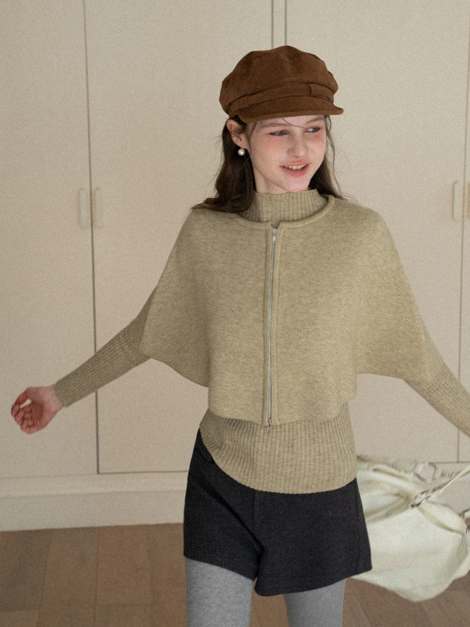 

Eggka Slim Fit Zipper Cowl Neck Sweater Shawl Elegant Miss Rich Style Top Women's Knitted Long Sleeve Soft Viscose Nylon Poly...