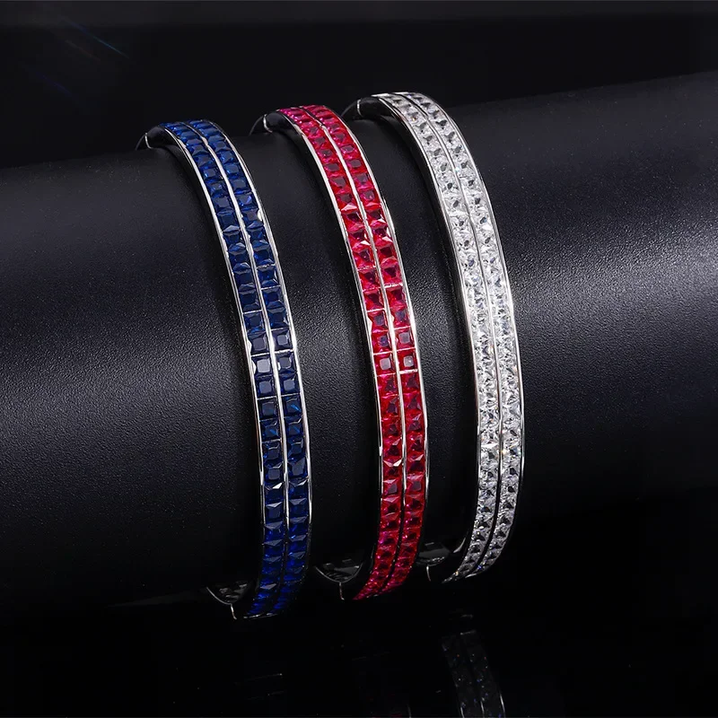 18K Gold Inlaid with PT950 Platinum Colored Gems Two-color Double Row Bracelet Fashionable Temperament Light Luxury Jewelry For