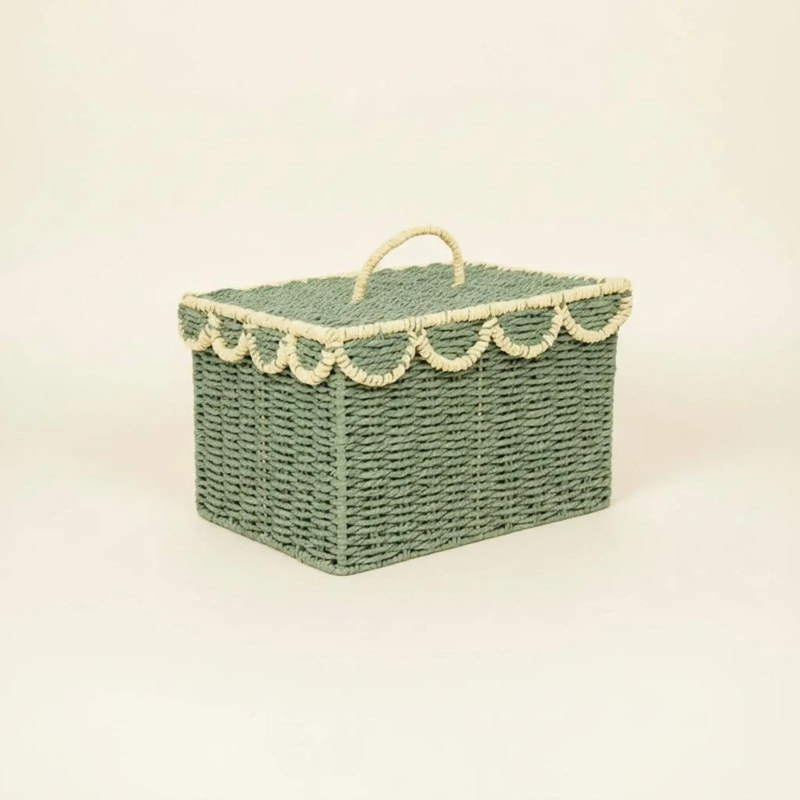 Paper Rope Basket Desktop Organizer Lidded Basket Neutral Design for Vanity