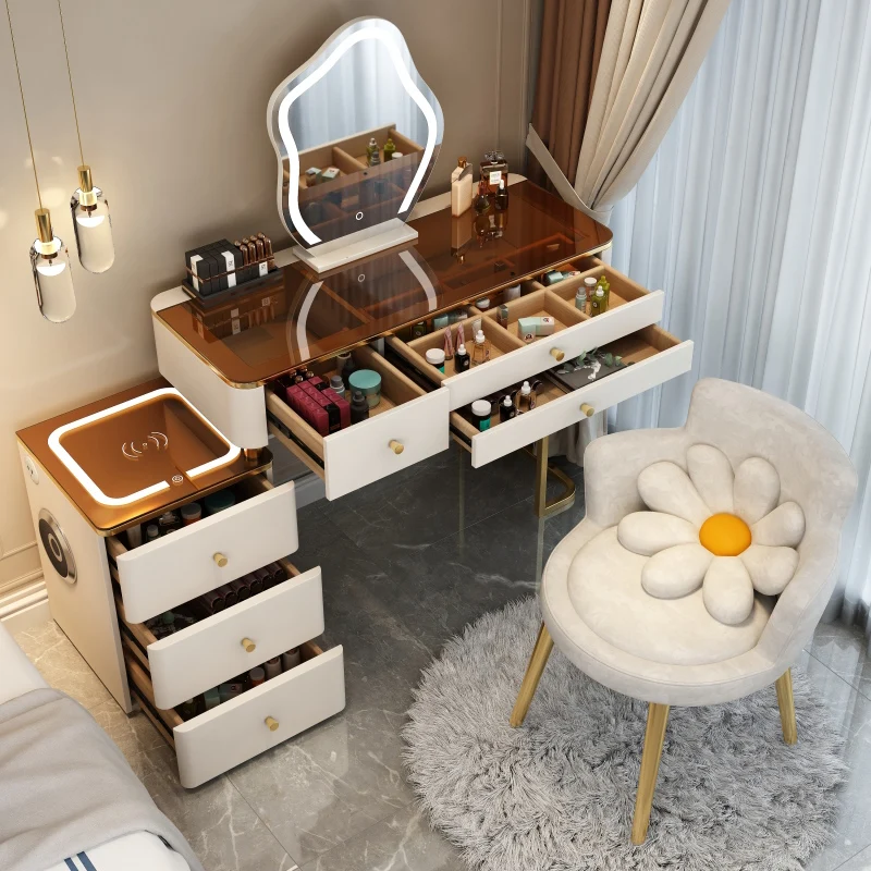 Bedroom Makeup Dressing Table Nail Mirror Desk Chair Light White Storage Vanity Table Drawers Penteadeira Postmodern Furniture