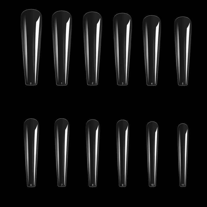 Q1QD 504PCS XXL Long Coffin Press On Clear And Natural Full Cover False Tips XXL Long Straight Nails Tips