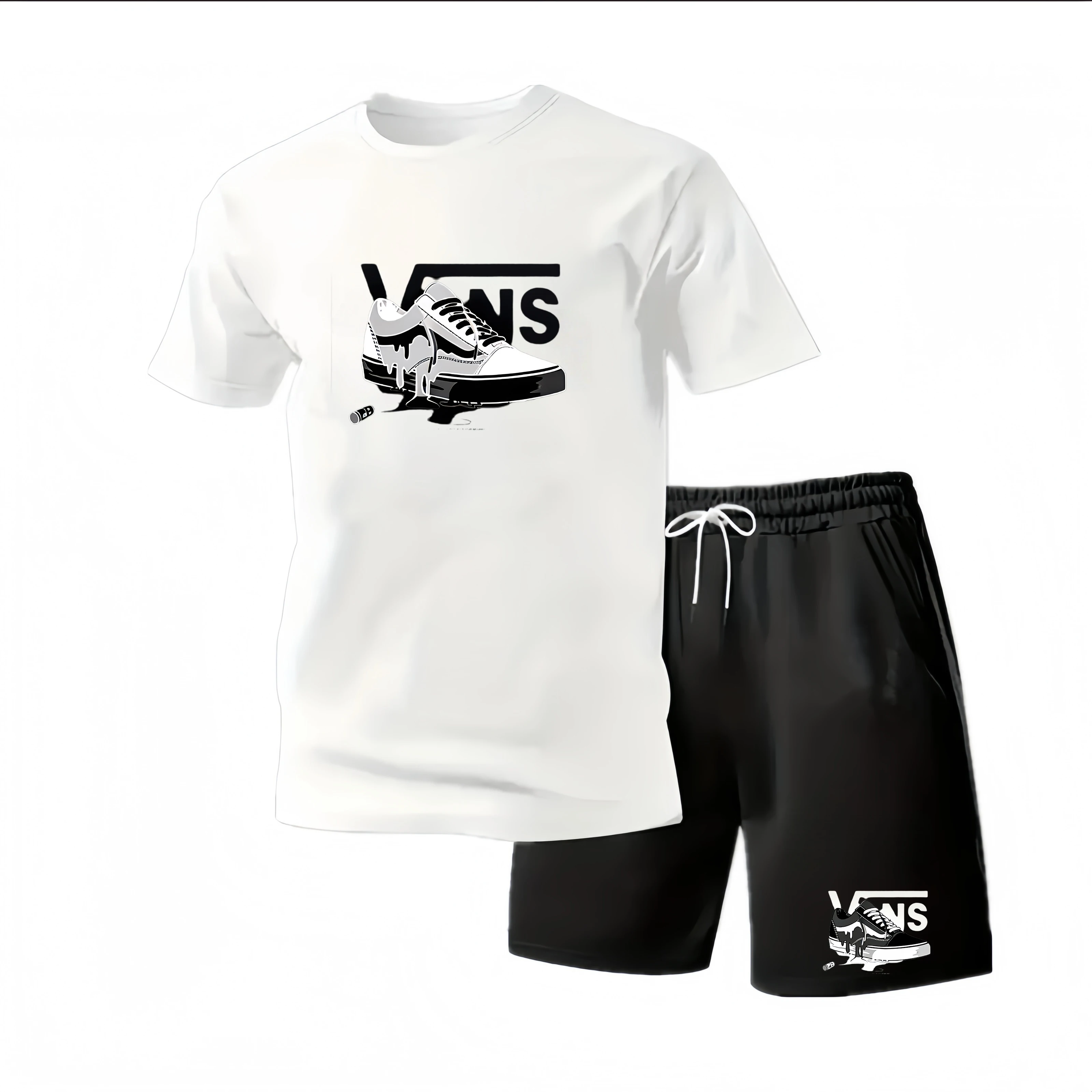 2026Summer Fashion Trend Casual Sports Two-Piece Set Trendy Men's Short-Sleeved T-Shirt + Shorts Set Quick-Drying and Breathable