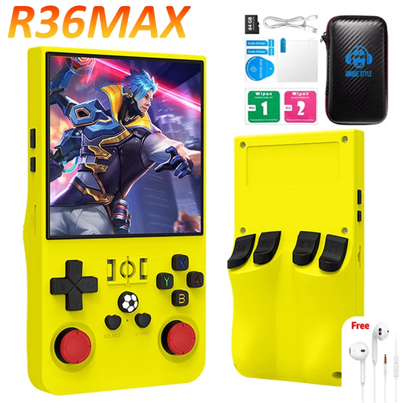 Open Source R36MAX Retro Handheld Video Game Console 4‘’ IPS Screen Linux System 128G Portable Pocket Game Player RK3326 Chip