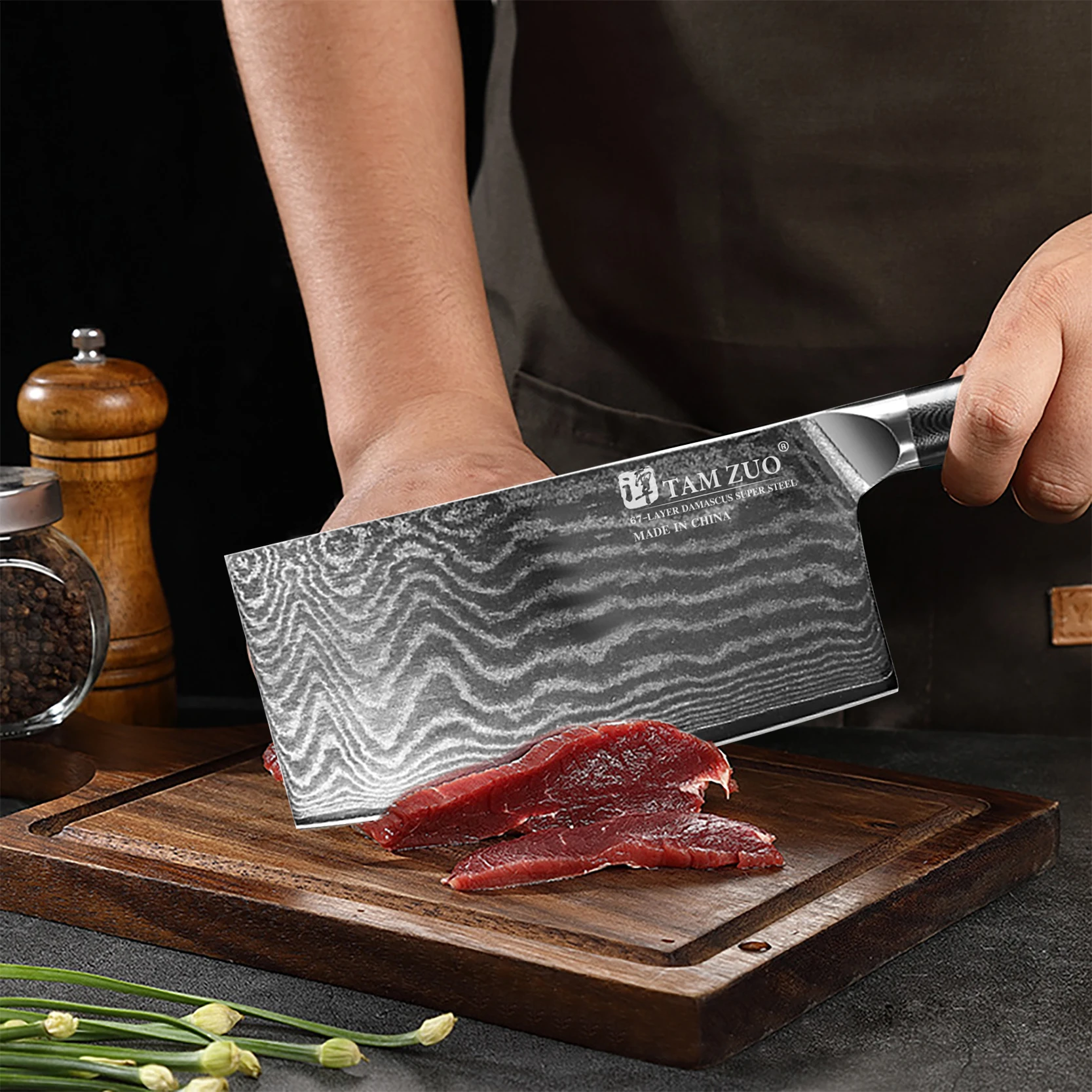 TAMZUO 67 Layers Damascus Steel Kitchen Knives 7Inch Chef Knife Chef's Knife Edge Kitchen Knife G10 Handle Meat Cleaver with Box 4