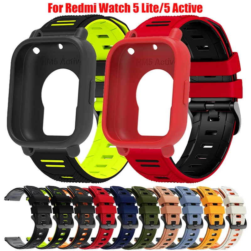 2 in 1 Candy Soft Case+Sport Silicone Strap For Redmi Watch 5 Active/Redmi Watch 5 Lite Breathable Bracelet Correa With Shell