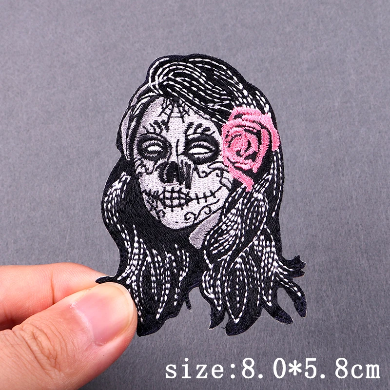 Punk Skull Embroidered Patches For Clothing Hip Hop Patch Iron On Patches For Clothes Grim Reaper Embroidery Patch Stripe Badges