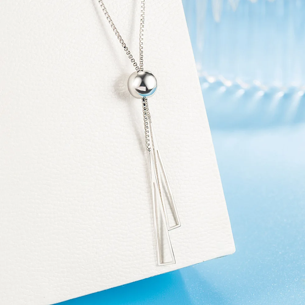 

925 Sterling Silver Stylish Simple Long Triangular Geometric Pulled Tassel Necklace Birthday Party Anniversary Gift