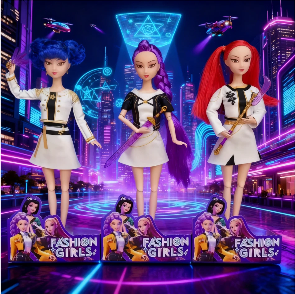 

3-Pack Kpop Demon Hunters Fashion Girls Dolls, Magical Warrior Figures with Weapons & Outfits, Toys for Kids 3+