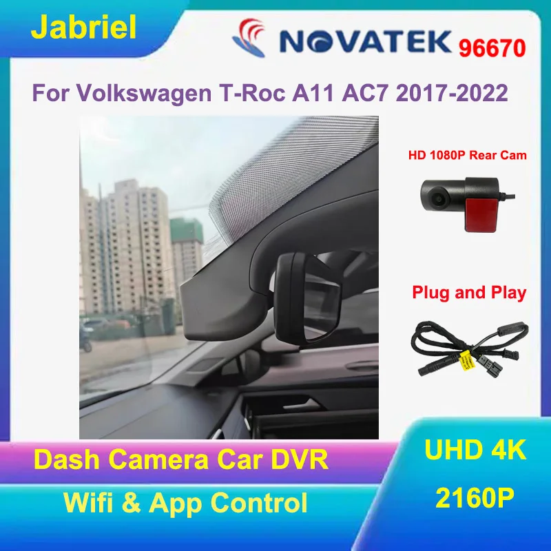 NEW UHD 2160P 4K Dash Cam Rear Camera Wifi Car DVR Video Recorder For Volkswagen VW T-Roc AC7 A11 2017 2018 2019 2020 2021 2022